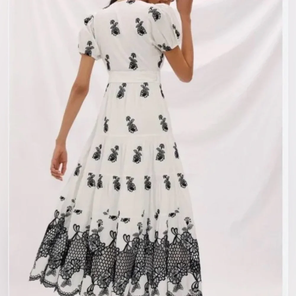 Anthropologie Not So Serious Pallavi Mohan Embroidered Wrap Midi Dress M NWT - Picture 2 of 9